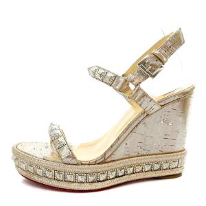 Christian Louboutin スタッズ ウェッジソール サンダル ストラップ 38 ゴールド色