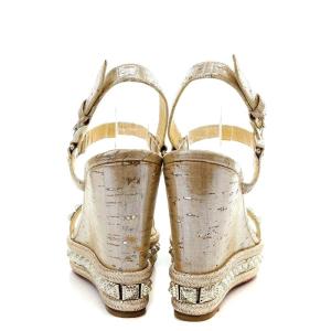 Christian Louboutin スタッズ ウェッジソール サンダル ストラップ 38 ゴールド色