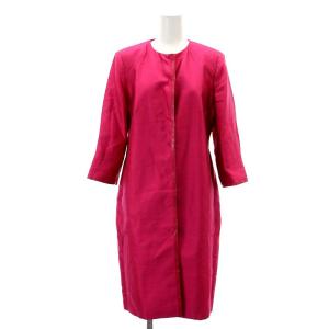ノーカラーコート スプリングコート ロング 七分袖 八分袖 シルク混 I40 マゼンタピンク