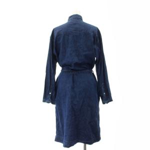 AMERICANA デニムシャツワンピース ロング 長袖 前開き リボンベルト付き 紺 インディゴ