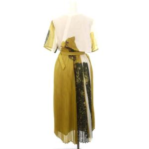 Ameri VINTAGE 21SS FUDE ART PLEATS DRESS ドレス ワンピース ロング マキシ丈 半袖 プリーツ 総柄 ベルト付き