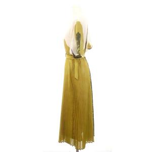 Ameri VINTAGE 21SS FUDE ART PLEATS DRESS ドレス ワンピース ロング マキシ丈 半袖 プリーツ 総柄 ベルト付き