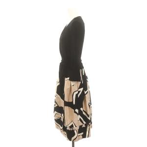 DIANE von FURSTENBERG ジオメトリーアート コンボラップワンピース ロング丈 ミモレ丈 七分袖 ウール 0 XS 黒 ブラック マルチカラー