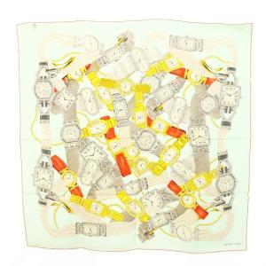 大判スカーフ 時計柄 シルク 総柄 ミント マルチカラー