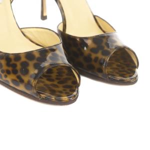 JIMMY CHOO レオパード柄オープントゥハイヒール パンプス 38 25.0cm 茶 ブラウン 黒 ブラック