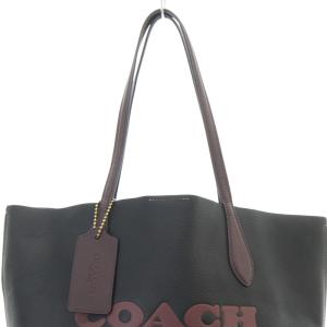 COACH トートバッグ ハンドバッグ ロゴ レザー 黒 ブラック エンジ CA097