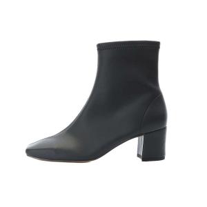 ショートブーツ スクエアトゥ チャンキーヒール 37.5 24cm 黒 ブラック