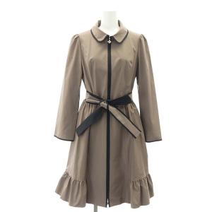 丸襟 フルジップ ロングコート 38 M 茶 ブラウン