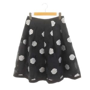 カメリアリボンタックスカート 膝丈 フレア 38 ダークグレー 黒 白