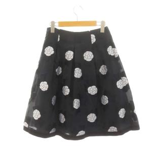M'S GRACY カメリアリボンタックスカート 膝丈 フレア 38 ダークグレー 黒 白