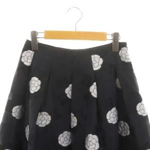 M'S GRACY カメリアリボンタックスカート 膝丈 フレア 38 ダークグレー 黒 白