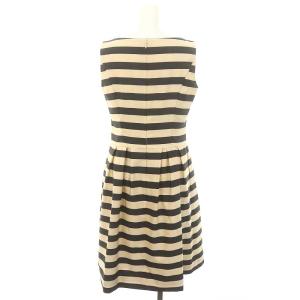 M'S GRACY カメリアプリントボーダーワンピース 膝丈 ノースリーブ 38 ベージュ 黒 オフホワイト