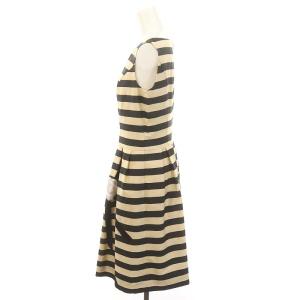 M'S GRACY カメリアプリントボーダーワンピース 膝丈 ノースリーブ 38 ベージュ 黒 オフホワイト