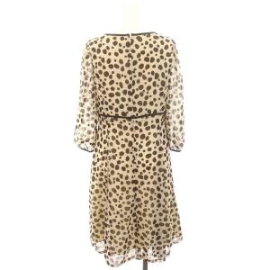 M'S GRACY リボンランダムドットシアーワンピース 膝丈 七分袖 フリル 38 ライトベージュ ダークブラウン