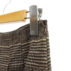 M'S GRACY リボンプリント チェック タック フレアスカート 膝丈 38 茶 ブラウン