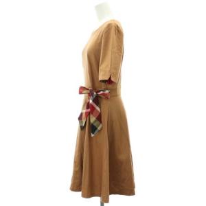 BLUE LABEL CRESTBRIDGE サイドリボン ウエスト切り ワンピース 半袖 ロング 38 M 茶 ブラウン
