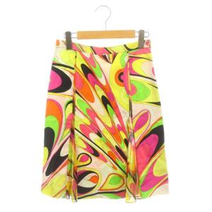 プッチ柄 スカーフ切り替え フレアスカート 膝丈 I38 マルチカラー