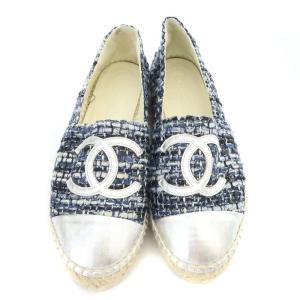 CHANEL ココマーク ツイード エスパドリーユ スリッポン 切替 35 ネイビー G29762