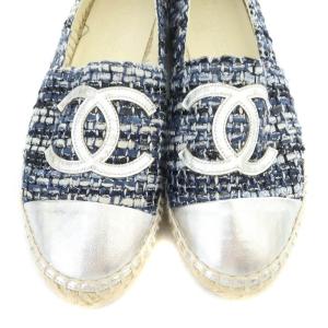 CHANEL ココマーク ツイード エスパドリーユ スリッポン 切替 35 ネイビー G29762