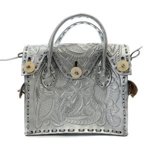 Maestra マエストラ S ハンドバッグ レザー 牛革 メタリック シルバーカラー