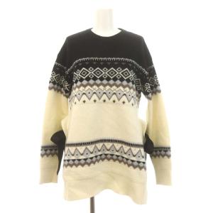 フェアアイルニット セーター 長袖 カシミア混 XS 黒 ブラック アイボリー /MF OS