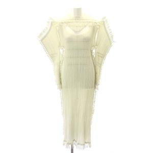 ワンピース プリーツ フリンジ M ライトグレージュ