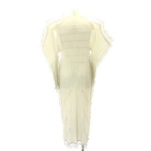 ISSEY MIYAKE ワンピース プリーツ フリンジ M ライトグレージュ