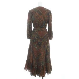 POLO RALPH LAUREN カシュクールワンピース 長袖 ペイズリー 総柄 ミモレロング 6 L 赤 レッド カーキ /AQ