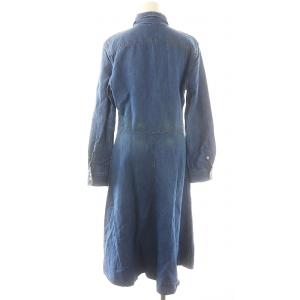 POLO RALPH LAUREN デニムシャツフレアワンピース ロング マキシ丈 長袖 リネン混 6 青 ブルー /MI OS