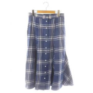 チェック フレアスカート ロング ミモレ丈 6 青 ブルー /MI OS