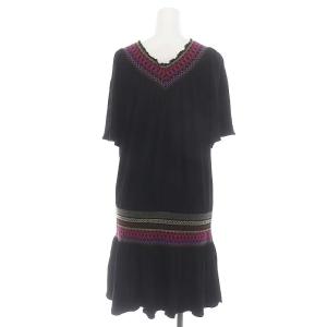 VIVIENNE TAM Vネック ワンピース チュニック ミニ 半袖 ギャザー 1 黒 ブラック マルチカラー