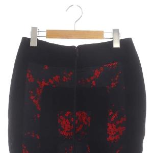 VIVIENNE TAM 花柄 ジップアップ ウール タイトスカート ミモレ ロング 1 S 黒 ブラック