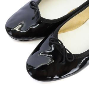 Repetto バレエシューズ フラット パンプス リボン エナメル 38 24cm 黒 ブラック