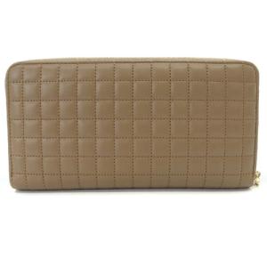 CELINE Cチャーム キルティング ラウンドファスナー 長財布 レザー 茶色 ブラウン