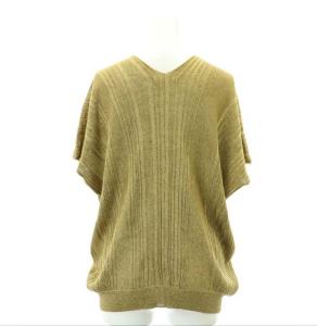 JURGEN LEHL シルクリネン フレンチスリーブニット カットソー Vネック M 茶 ブラウン