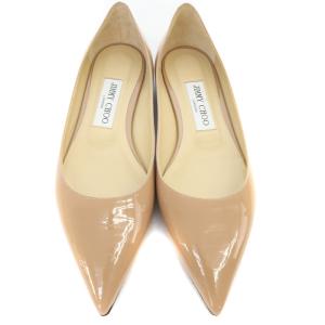 JIMMY CHOO LOVE FLAT パテントレザー ポインテッドトゥ フラットパンプス 37.5 ピンクべージュ