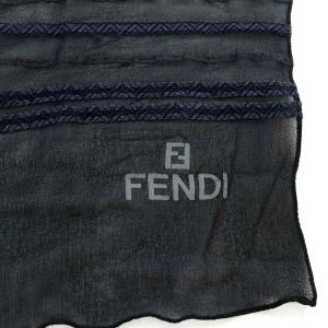 FENDI シルクロゴスカーフ シアー ボーダー リネン混 黒 ブラック マルチカラー