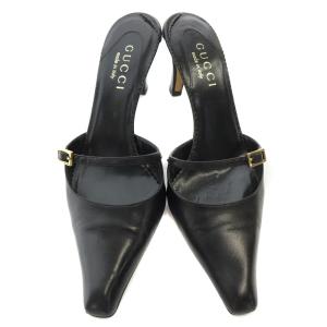GUCCI スクエアトゥ ミュール サンダル ストラップ ハイヒール 35.5 22.5cm 黒 ブラック