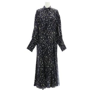 ELENDEEK PRINT PONCHO SET OP セットワンピース 長袖 ロング ベスト ニット プルオーバー 総柄 2 黒 紺 ブラック