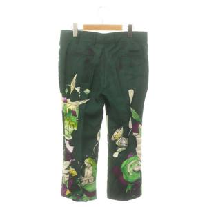 PRADA 総柄パンツ ボトムス ジップフライ シルク 40 M 緑 グリーン マルチカラー