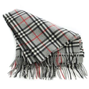 BURBERRY LONDON チェック柄マフラー ストール フリンジ グレー