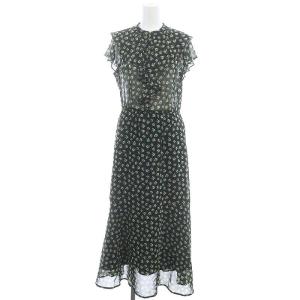 22AW 幾何フラワープリントラッフルカラーワンピース ロング マキシ 2 黒 ブラック /MF OS