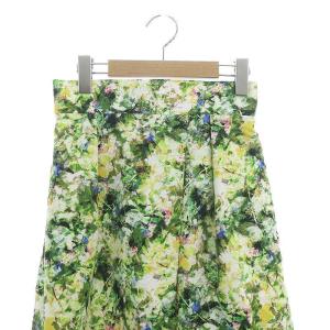 ANAYI 24SS デジタルボタニカルプリントタック スカート フレア ロング マキシ 36 緑 グリーン