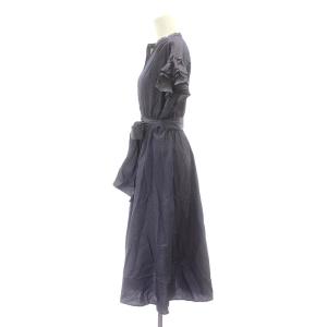 ANAYI 22AW アソートシャツラッフルスリーブ ワンピース ミモレ ロング 半袖 フリル 36 S 紺 ネイビー