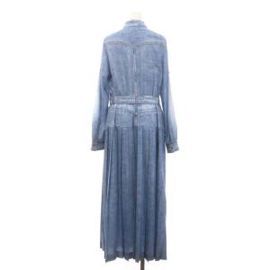 Diagram GRACE CONTINENTAL 23AW デニムプリントワンピース ロング丈 マキシ丈 長袖 ベルト付き 38 M 青 ブルー