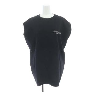 エンブロイダリーTシャツ カットソー フレンチスリーブ 黒 ブラック /HK OS