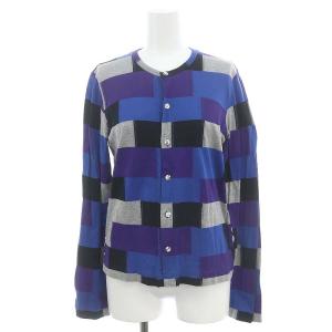 AD2001 コットン カラーブロック カーディガン 長袖 青 黒 紫 グレー