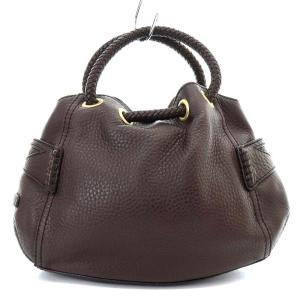 レザーハンドバッグ 巾着 ダークブラウン