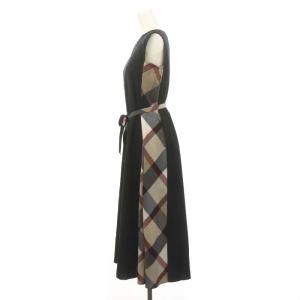 BLUE LABEL CRESTBRIDGE ワンピース ロング マキシ ノースリーブ チェック 切替 36 黒 ブラック