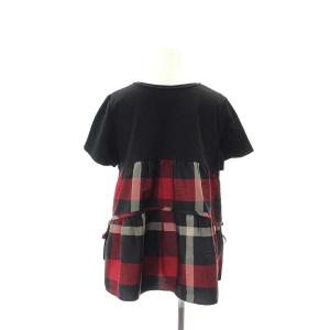 BLUE LABEL CRESTBRIDGE コンパクトクリアーポンチクレストブリッジチェックティアードカットソー 半袖 切替 38 M 黒 ブラック 赤 レッド
